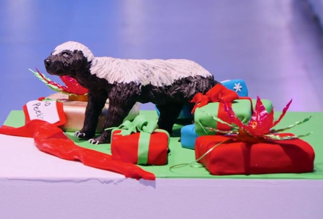 “My favorites were the honey badger, designed to meet the challenge of keeping kids away from snooping through the gifts before Christmas, and “Santa’s Day Off” in which we had Santa doing yoga,” Kim Simons said of the creations she and her team, the Bah Hum Bakers, presented to the judges of the Food Network’s “Holiday Wars.”
